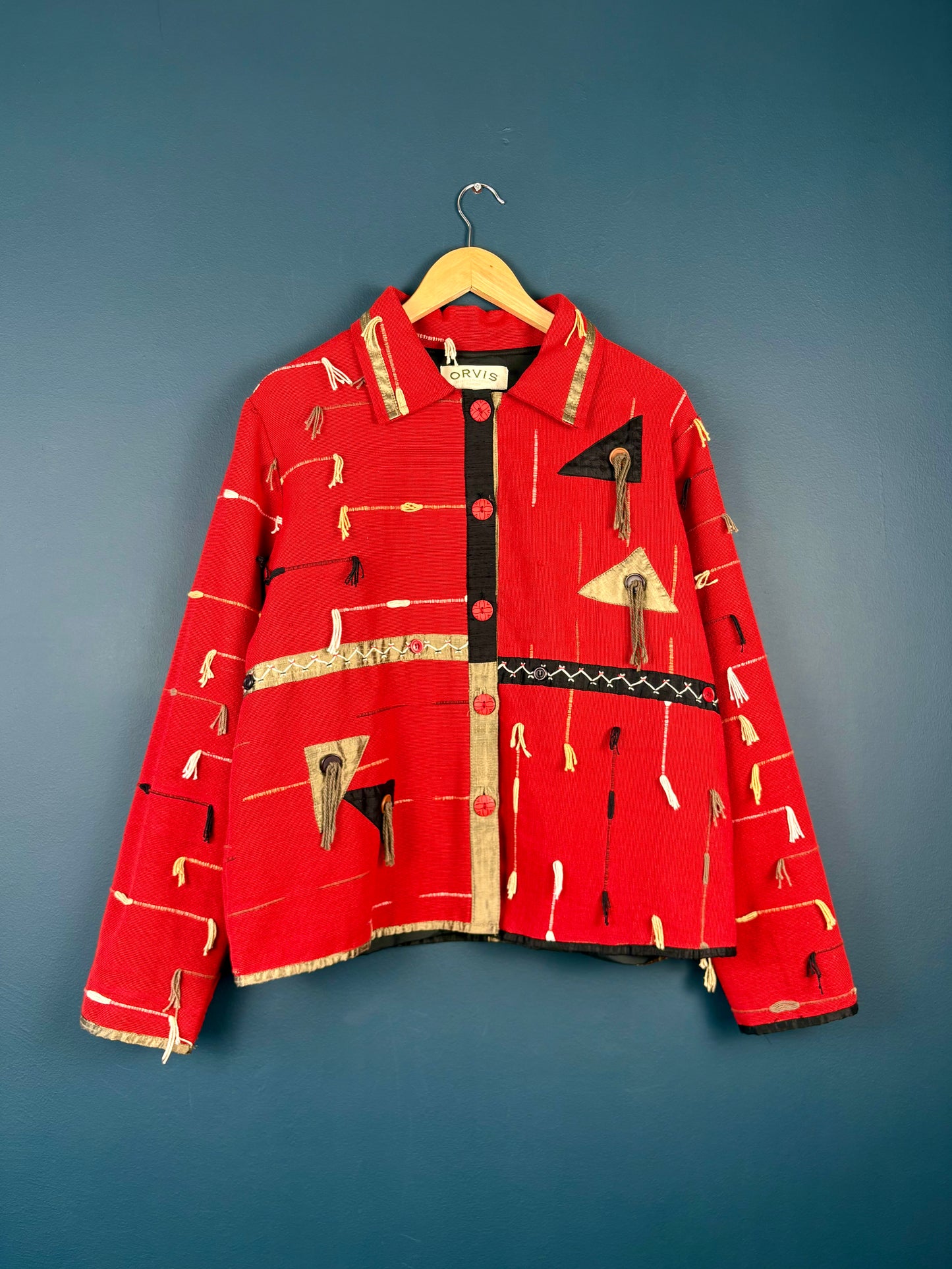 Vintage Orvis Artsian Tassel Red Cotton Jacket (L)