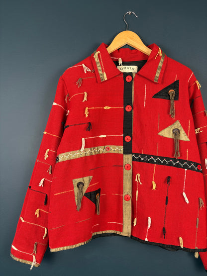 Vintage Orvis Artsian Tassel Red Cotton Jacket (L)