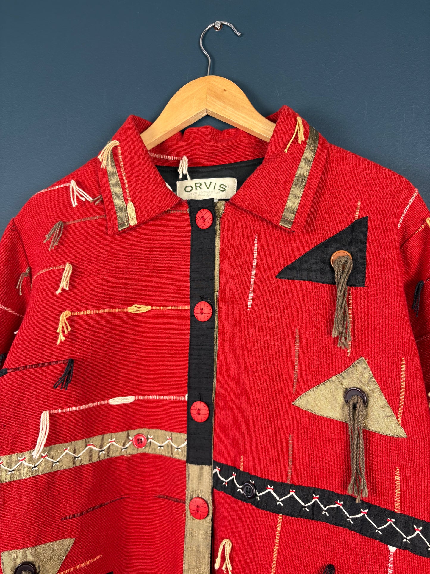 Vintage Orvis Artsian Tassel Red Cotton Jacket (L)