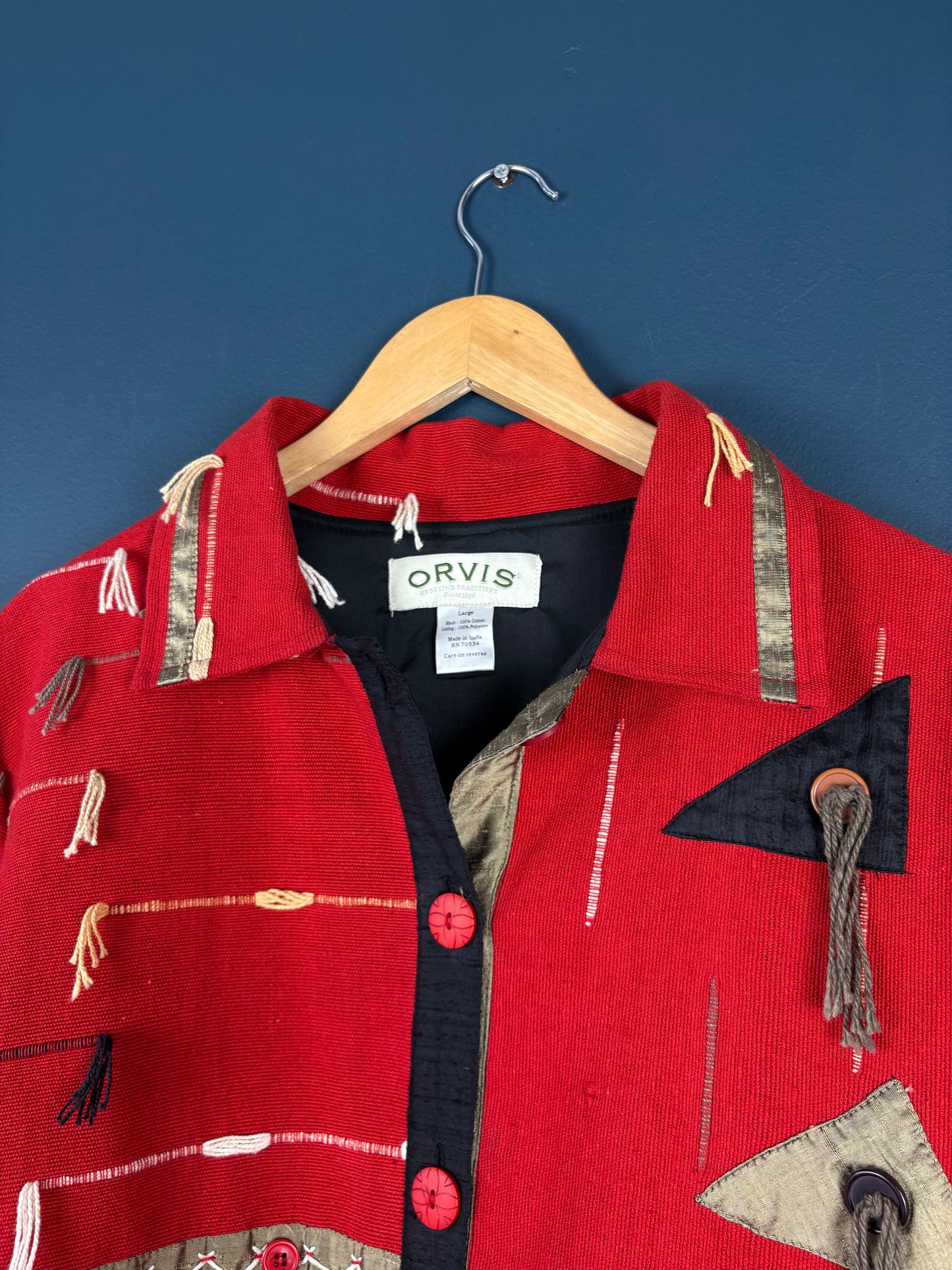 Vintage Orvis Artsian Tassel Red Cotton Jacket (L)