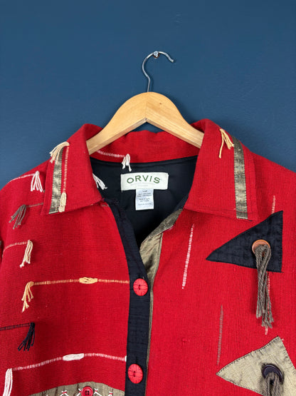 Vintage Orvis Artsian Tassel Red Cotton Jacket (L)