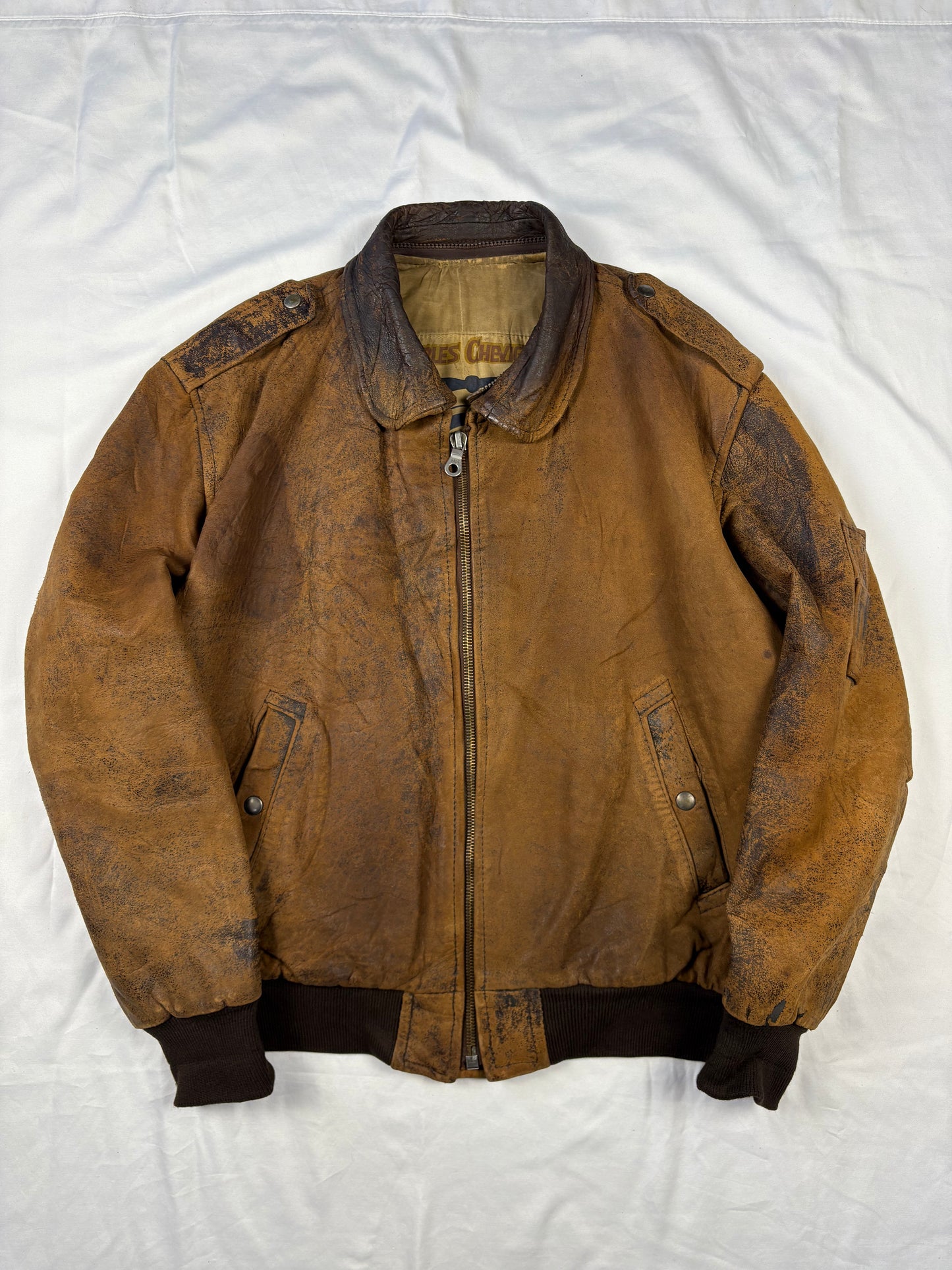 True Vintage 80s Chevignon 'Hot Skies' Brown Leather Jacket (XL)