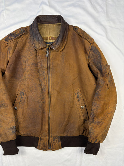 True Vintage 80s Chevignon 'Hot Skies' Brown Leather Jacket (XL)