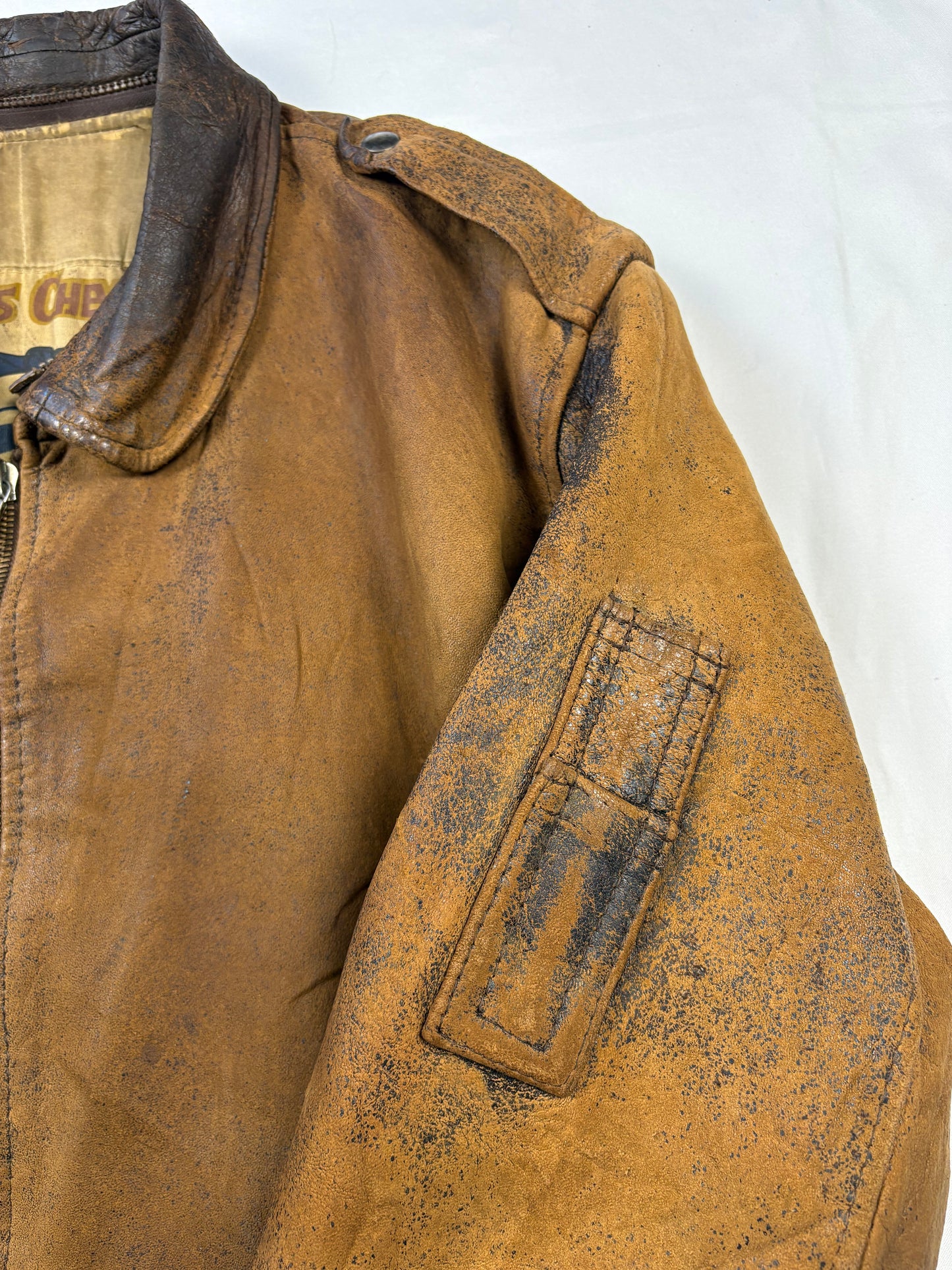 True Vintage 80s Chevignon 'Hot Skies' Brown Leather Jacket (XL)