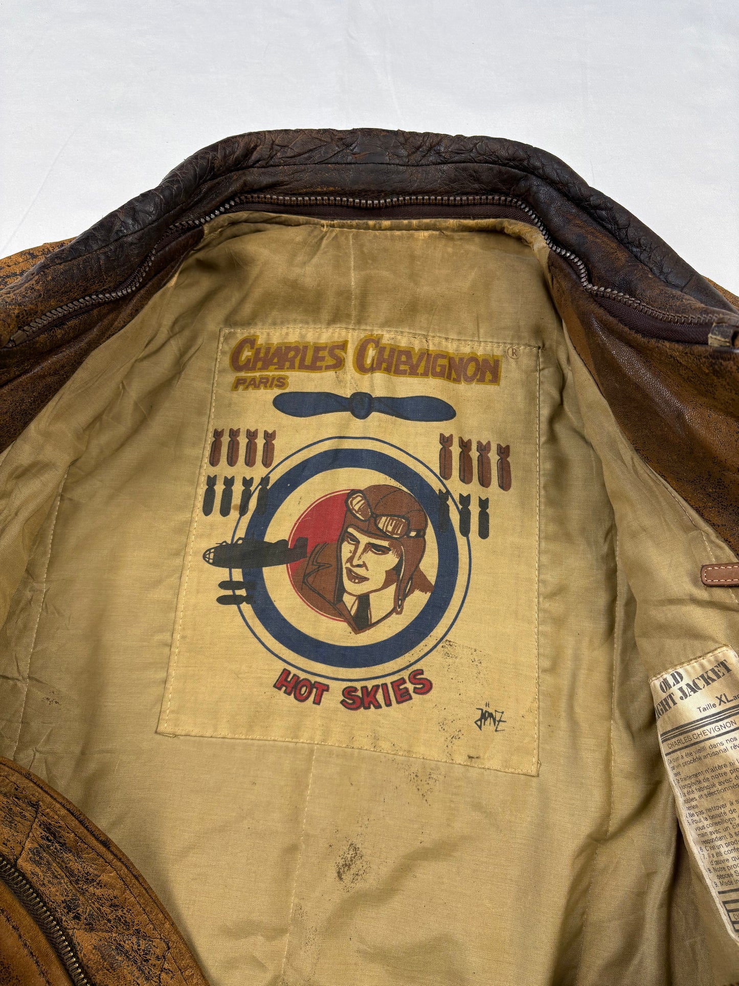 True Vintage 80s Chevignon 'Hot Skies' Brown Leather Jacket (XL)