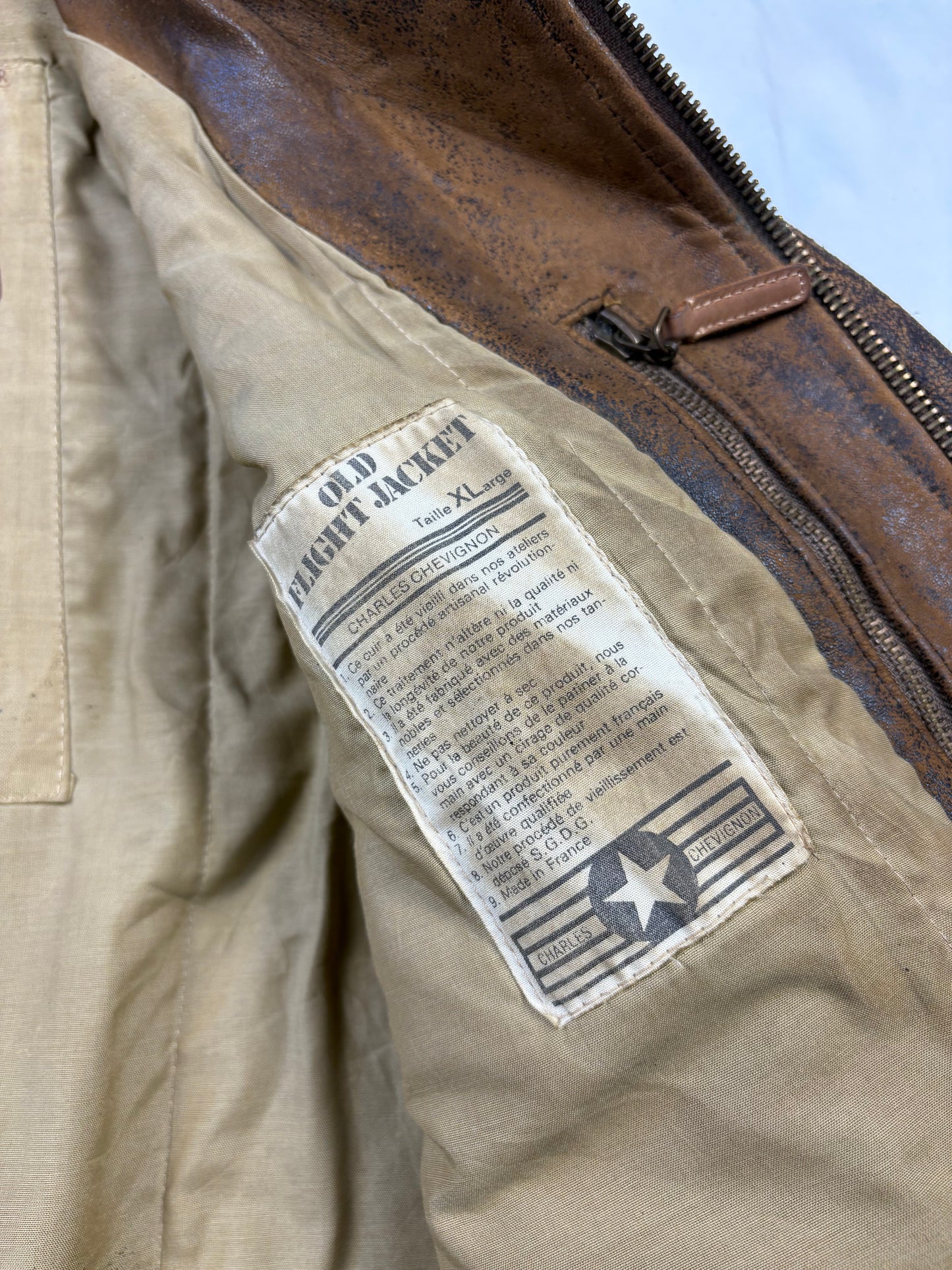 True Vintage 80s Chevignon 'Hot Skies' Brown Leather Jacket (XL)