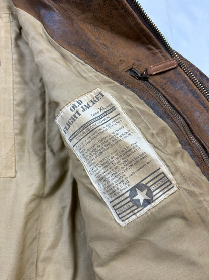 True Vintage 80s Chevignon 'Hot Skies' Brown Leather Jacket (XL)