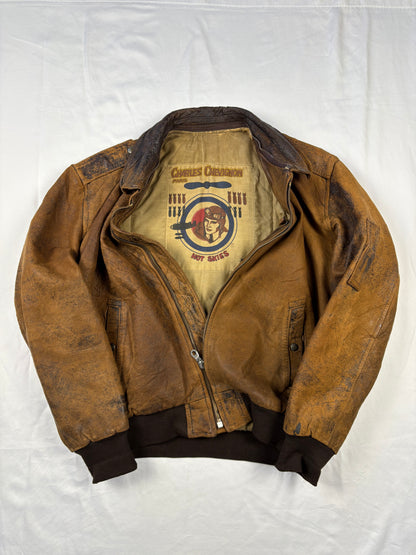 True Vintage 80s Chevignon 'Hot Skies' Brown Leather Jacket (XL)