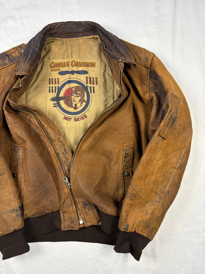 True Vintage 80s Chevignon 'Hot Skies' Brown Leather Jacket (XL)