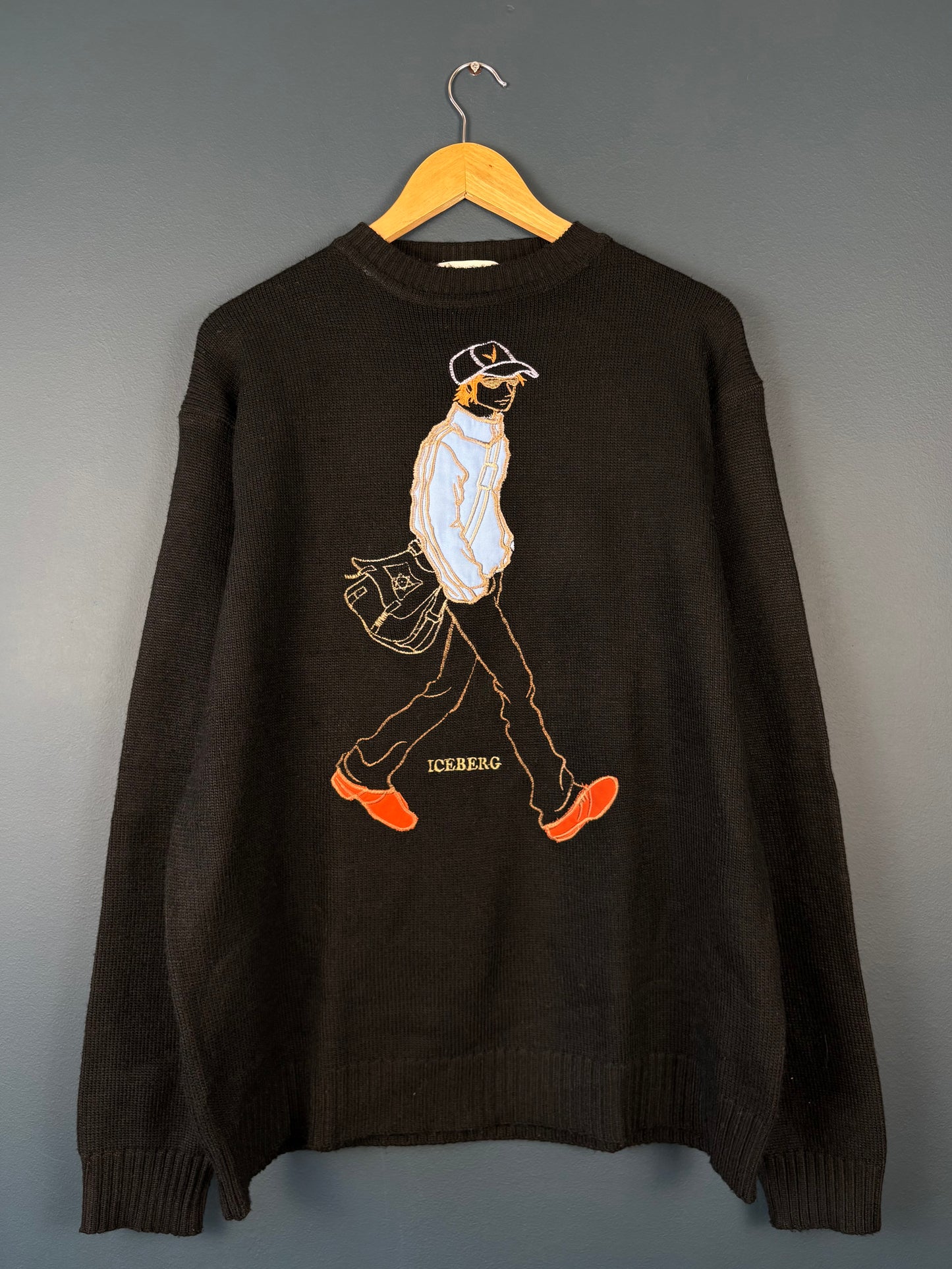 Vintage ICEBERG Jeans Walking Black Knit Jumper (L)