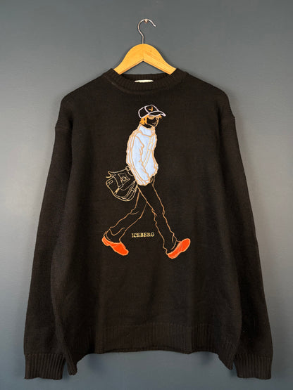 Vintage ICEBERG Jeans Walking Black Knit Jumper (L)