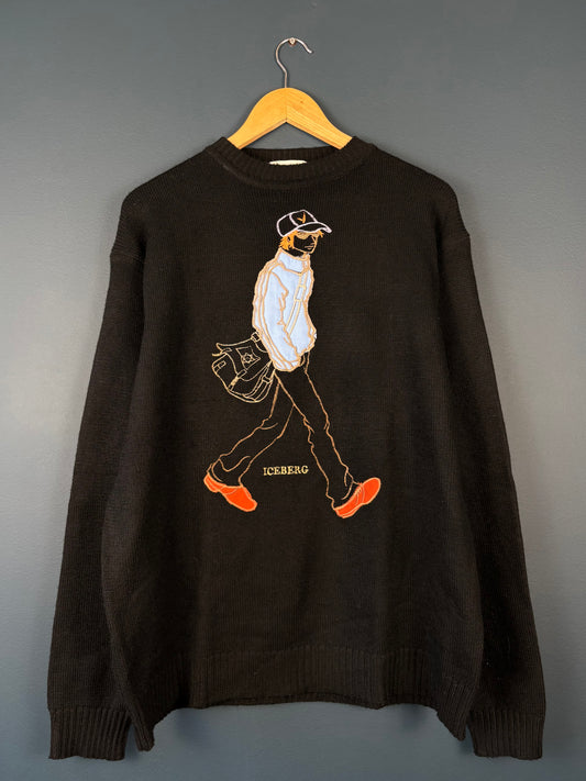 Vintage ICEBERG Jeans Walking Black Knit Jumper (L)