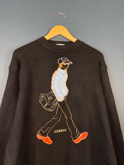 Vintage ICEBERG Jeans Walking Black Knit Jumper (L)