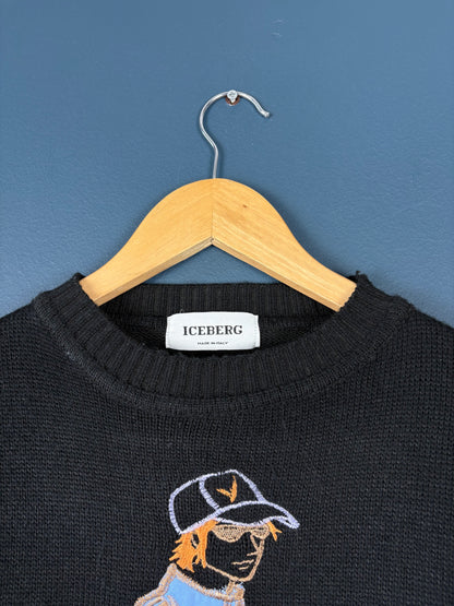 Vintage ICEBERG Jeans Walking Black Knit Jumper (L)