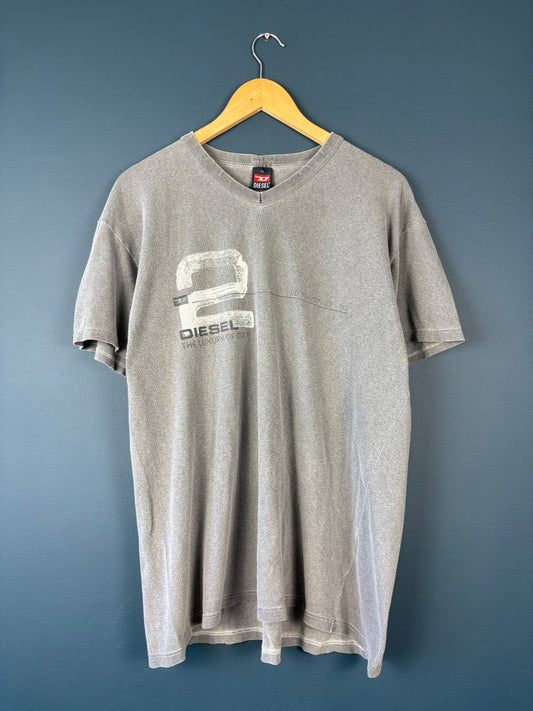 Vintage Diesel 90s Heather Grey Graphic Top (XL)