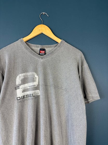 Vintage Diesel 90s Heather Grey Graphic Top (XL)