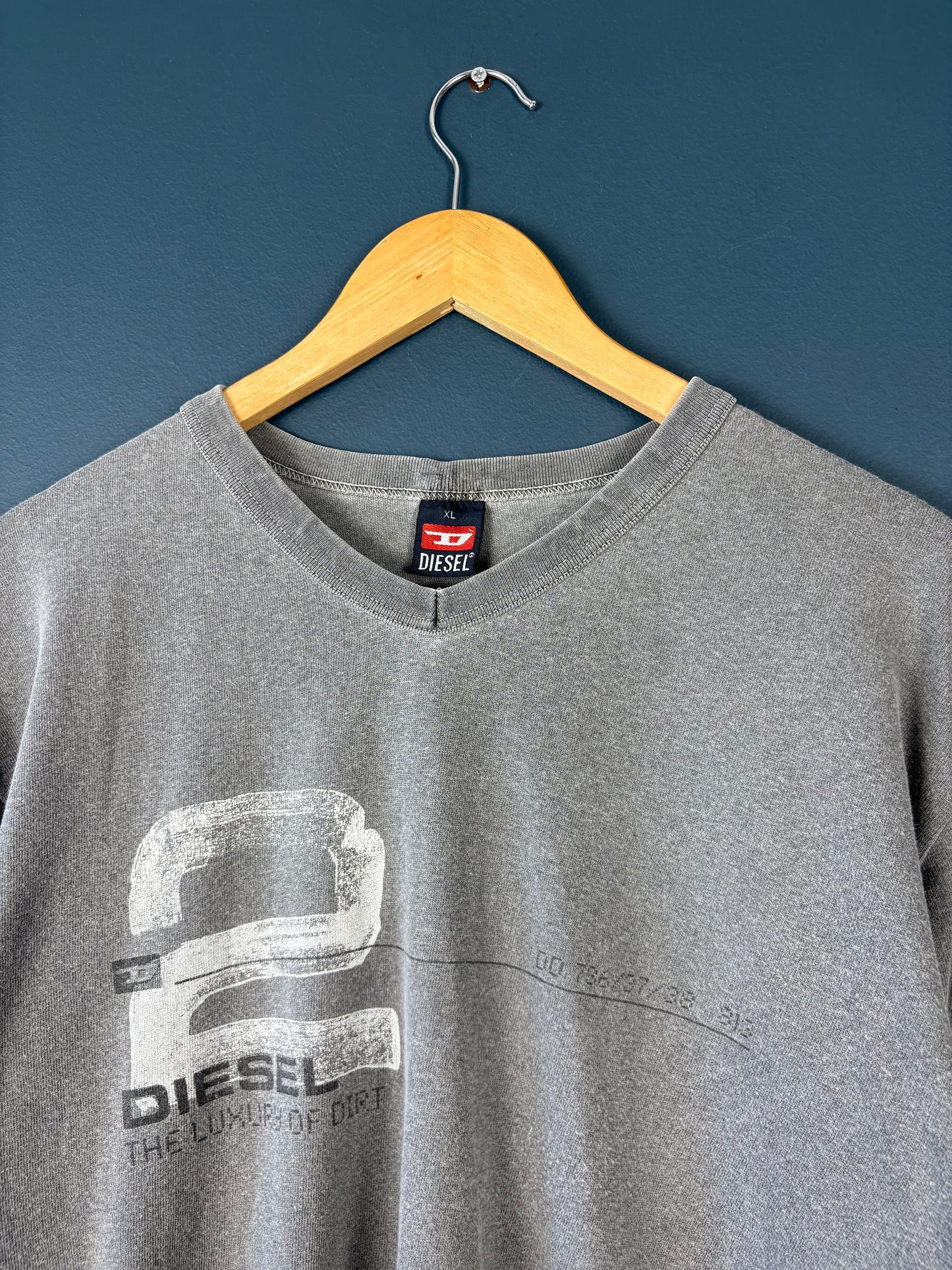 Vintage Diesel 90s Heather Grey Graphic Top (XL)