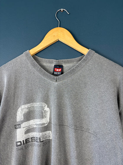 Vintage Diesel 90s Heather Grey Graphic Top (XL)