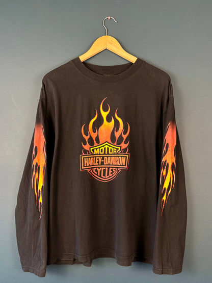 Vintage Harley Davidson Flames Longsleeve Black Tee (M)
