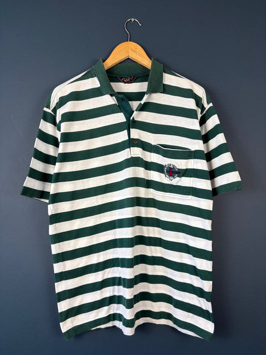 Vintage Paul & Shark Dark Green + White Stripe Polo (XL)