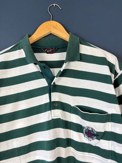 Vintage Paul & Shark Dark Green + White Stripe Polo (XL)