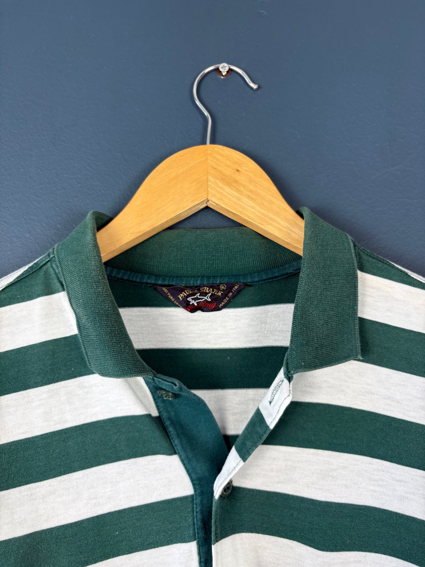 Vintage Paul & Shark Dark Green + White Stripe Polo (XL)