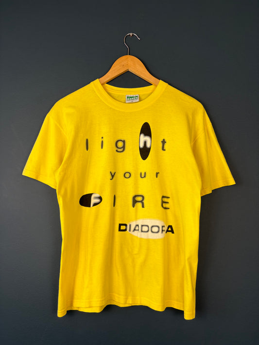 Vintage Diadora Light Your Fire Yellow Tee (XL)