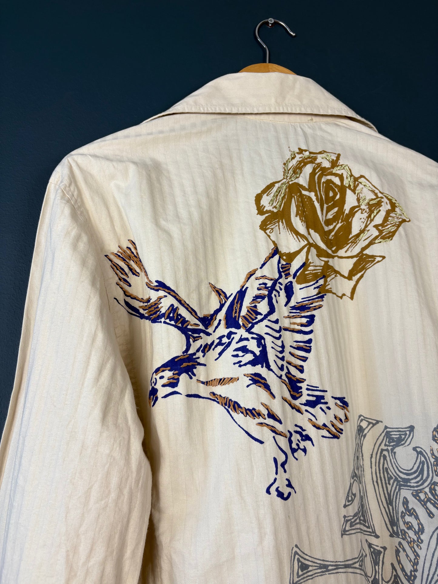 Vintage Roberto Cavalli Artisan Beige Embroidered Shirt (wmns M)