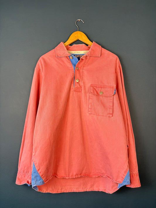 Fat Face 2000s Salmon Pink + Blue Cotton Overshirt (L)