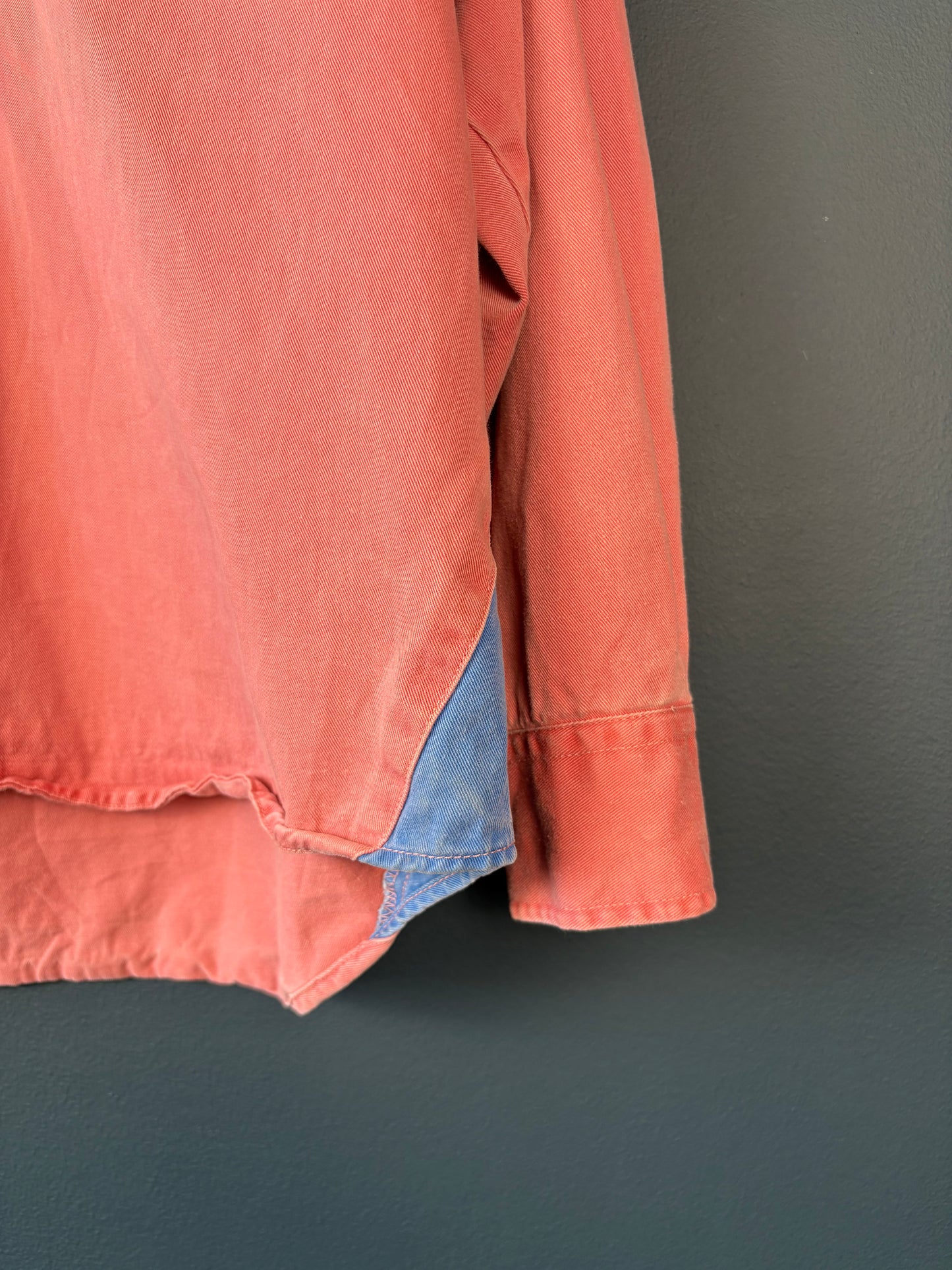 Fat Face 2000s Salmon Pink + Blue Cotton Overshirt (L)