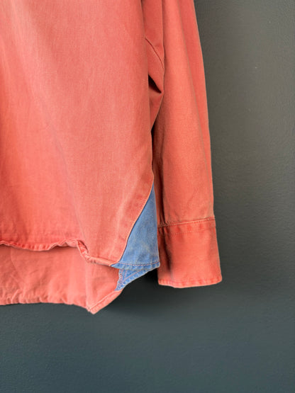 Fat Face 2000s Salmon Pink + Blue Cotton Overshirt (L)