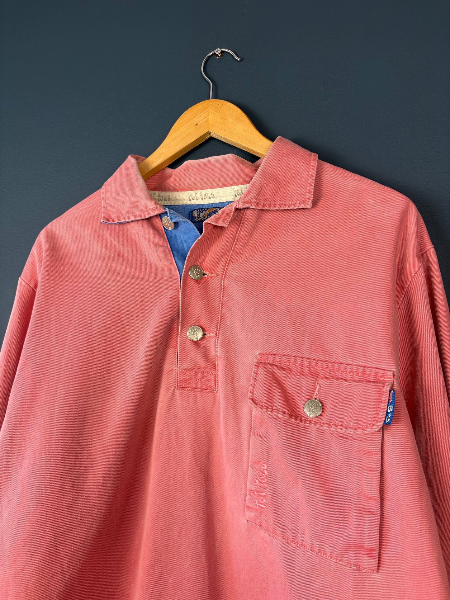 Fat Face 2000s Salmon Pink + Blue Cotton Overshirt (L)