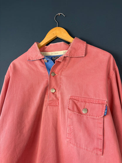 Fat Face 2000s Salmon Pink + Blue Cotton Overshirt (L)