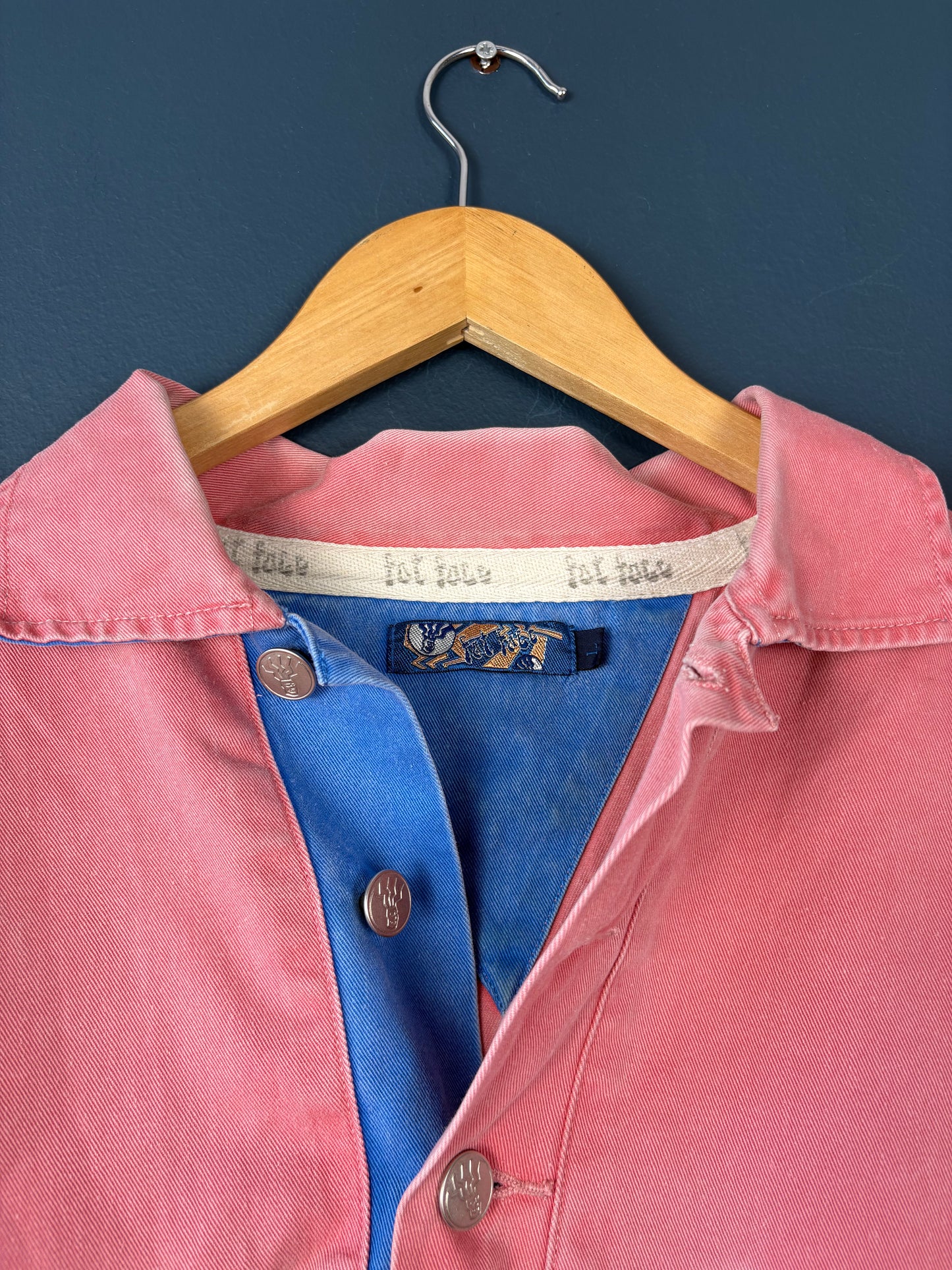 Fat Face 2000s Salmon Pink + Blue Cotton Overshirt (L)