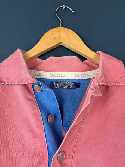 Fat Face 2000s Salmon Pink + Blue Cotton Overshirt (L)
