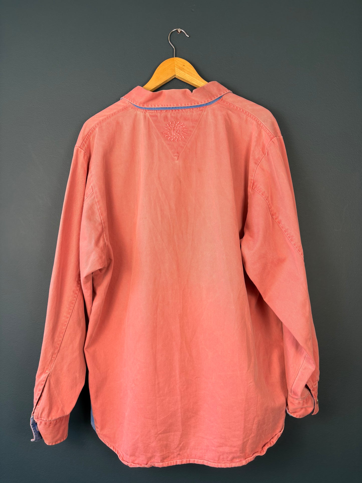 Fat Face 2000s Salmon Pink + Blue Cotton Overshirt (L)