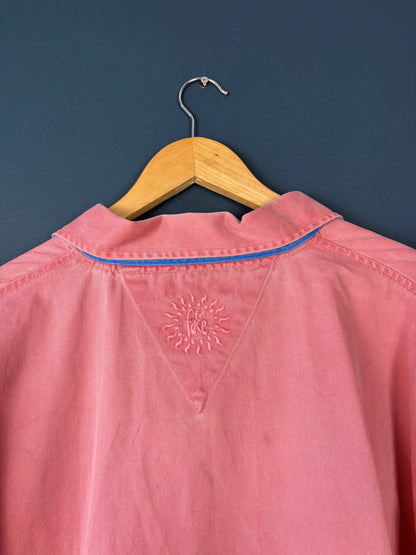 Fat Face 2000s Salmon Pink + Blue Cotton Overshirt (L)
