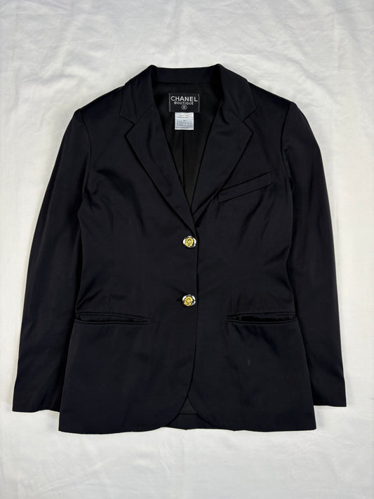 Vintage Chanel Boutique 90s Black Satin Blazer (women's M)
