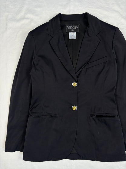 Vintage Chanel Boutique 90s Black Satin Blazer (women's M)