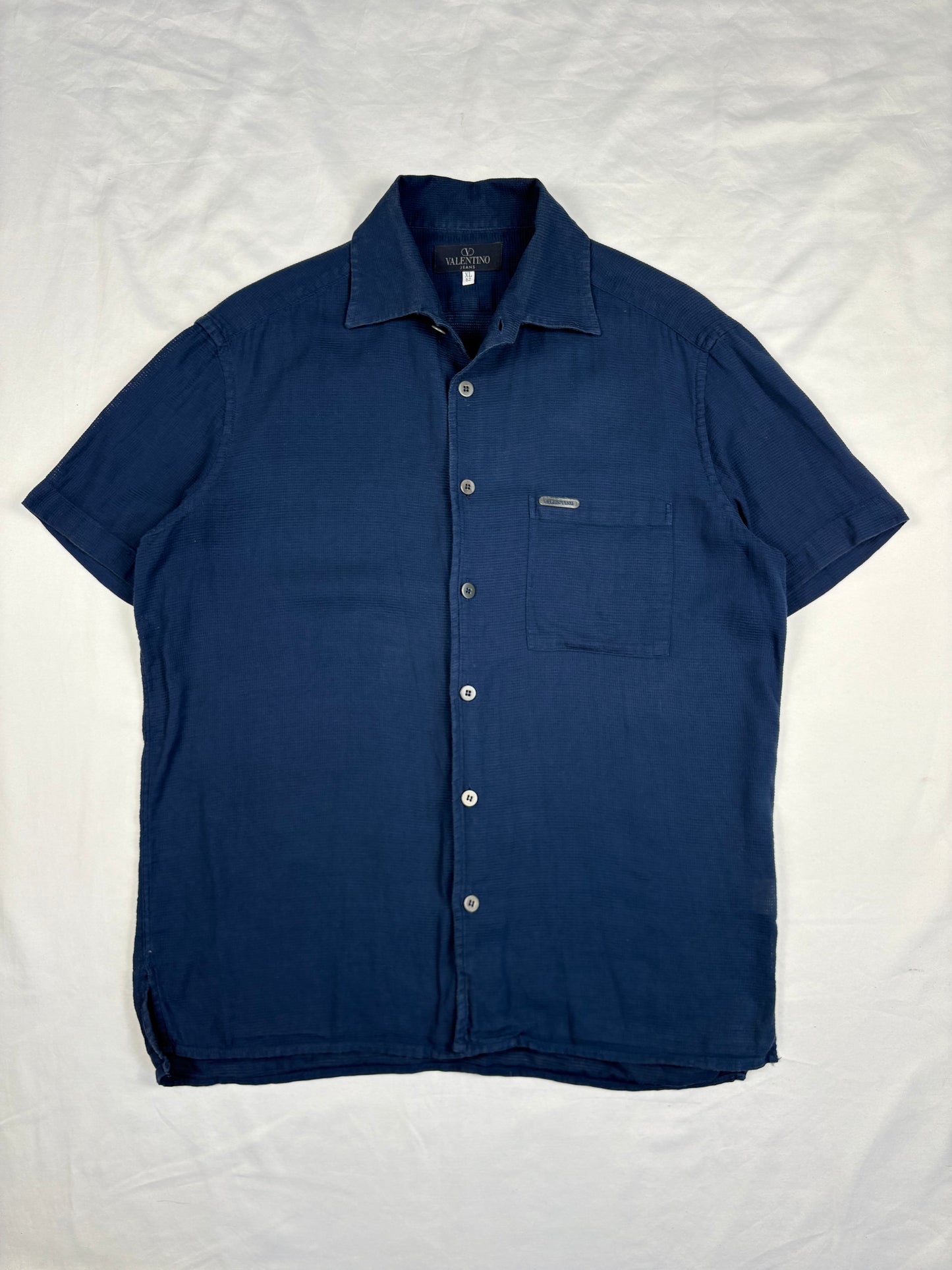 Vintage Valentino Waffle Cotton Navy Collar Shirt (XL)