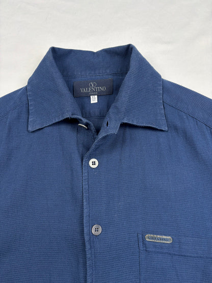 Vintage Valentino Waffle Cotton Navy Collar Shirt (XL)