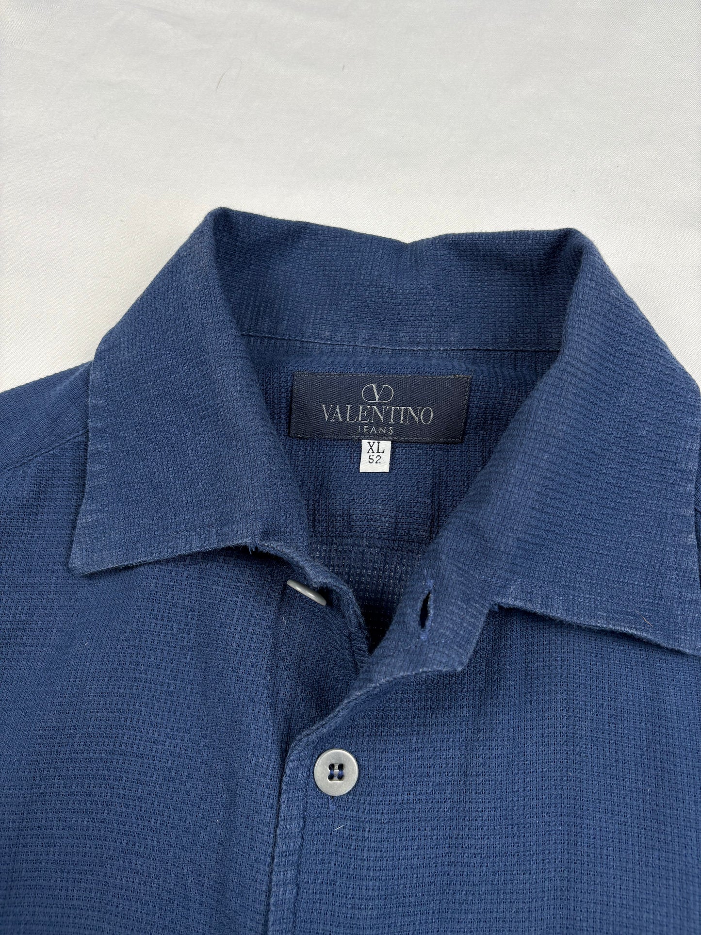 Vintage Valentino Waffle Cotton Navy Collar Shirt (XL)