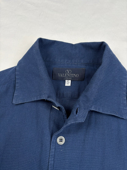Vintage Valentino Waffle Cotton Navy Collar Shirt (XL)