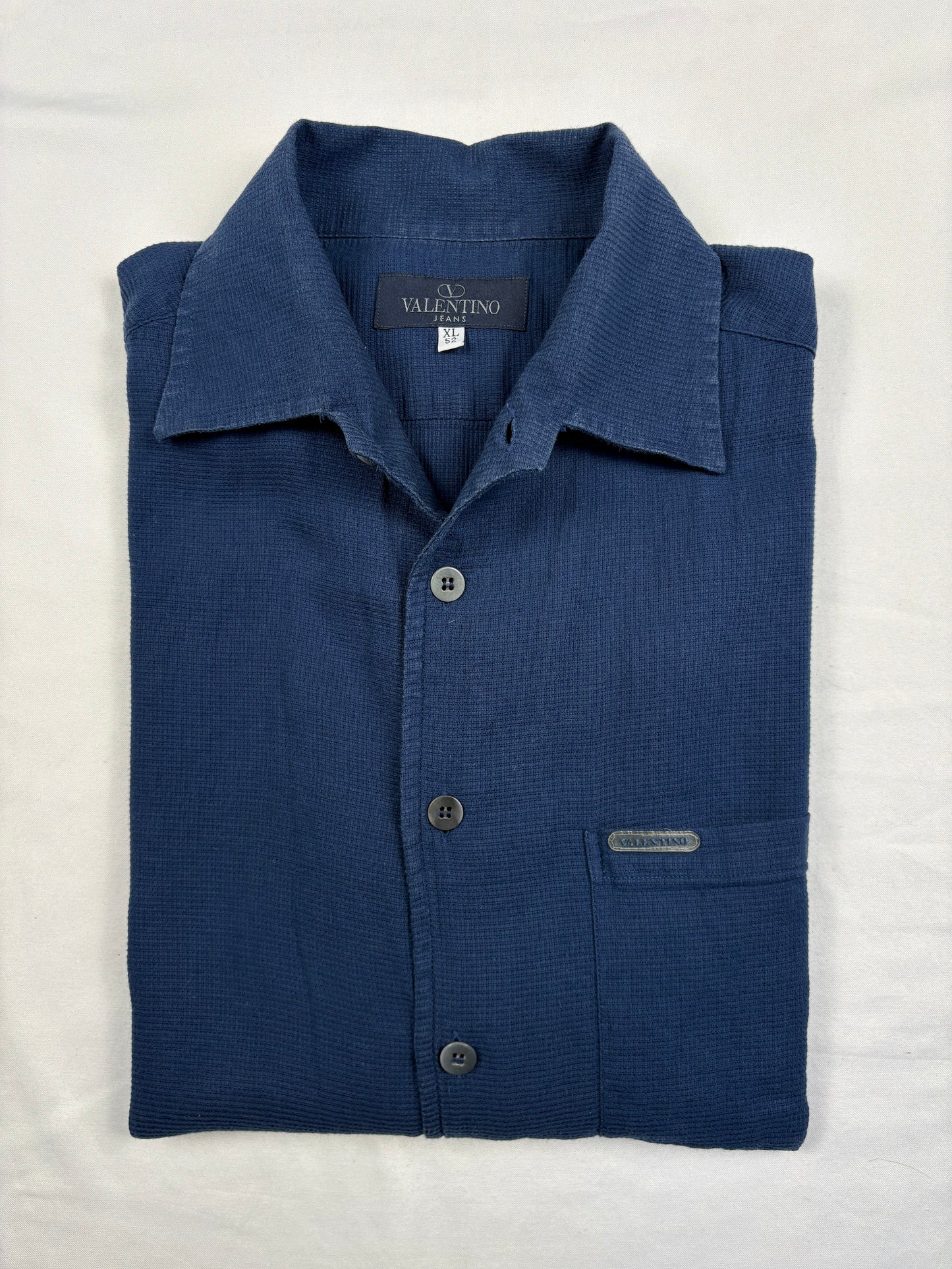 Vintage Valentino Waffle Cotton Navy Collar Shirt (XL)