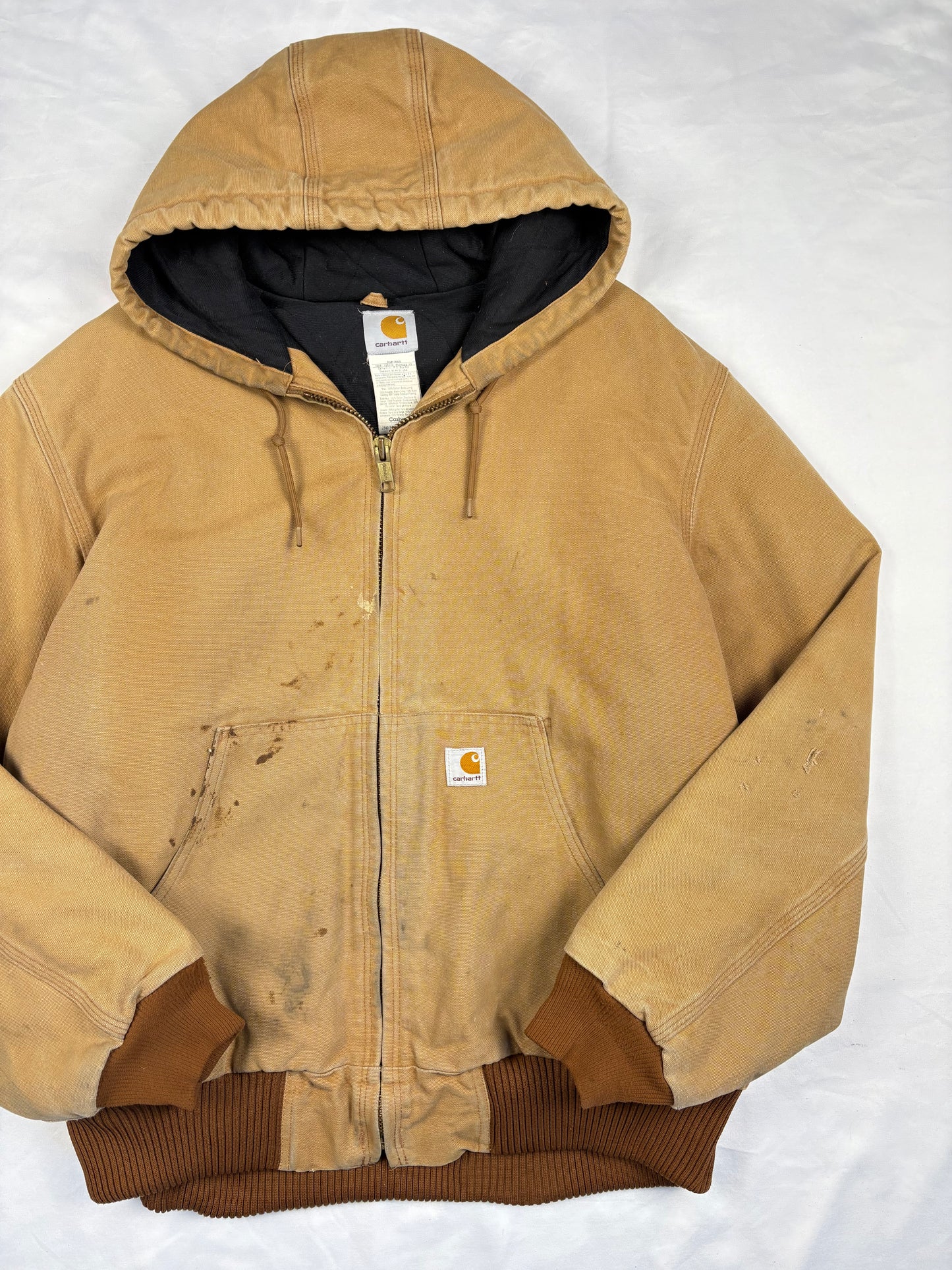 Vintage Carhartt Workwear Beige Hooded Active Jacket (XL)