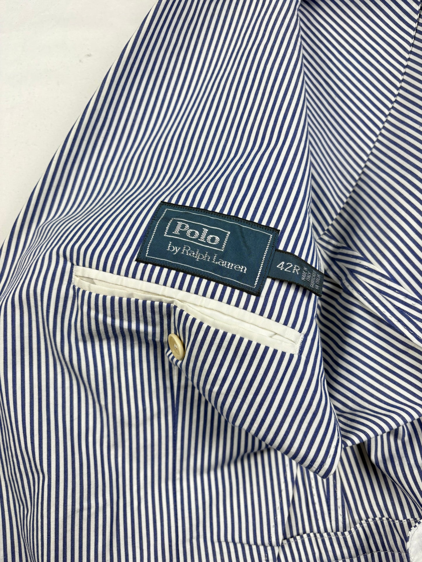Vintage Polo Ralph Lauren Blue Striped Seersucker Blazer (42)