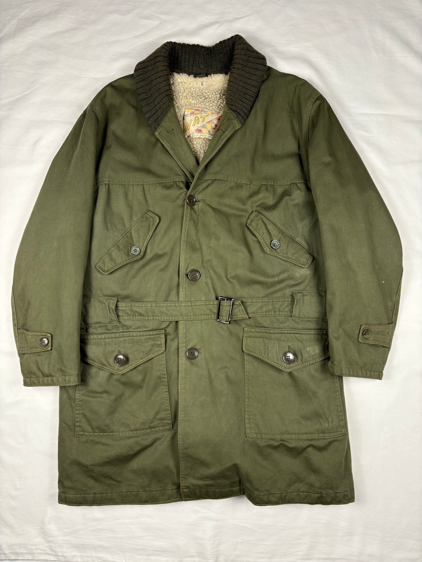 True Vintage 70s Sherling Lined Military Green Overcoat (M)