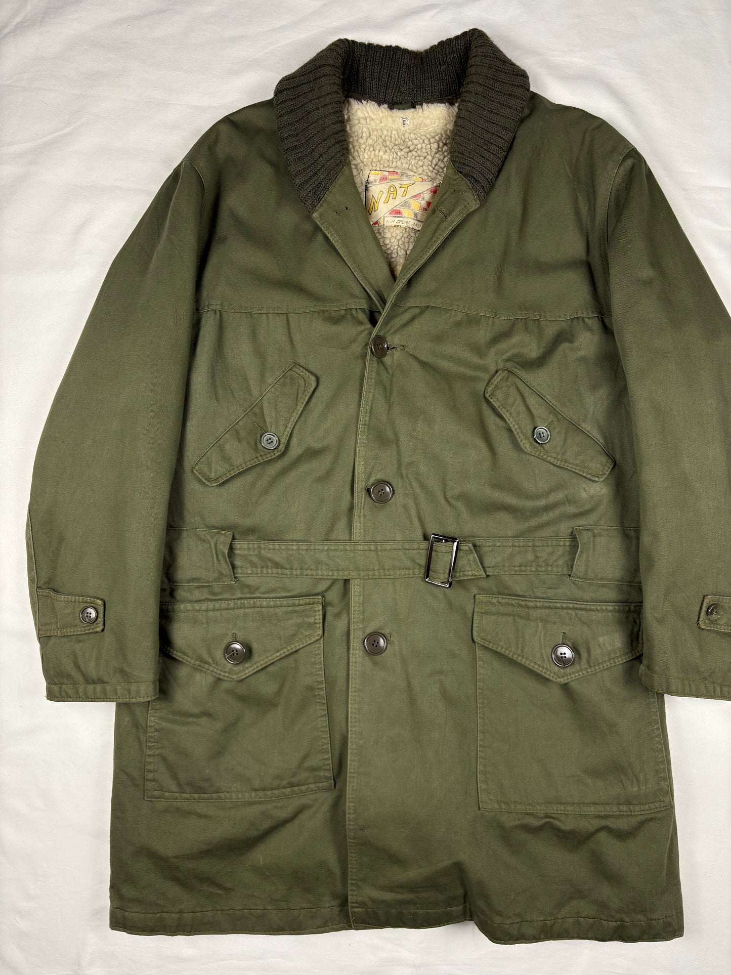 True Vintage 70s Sherling Lined Military Green Overcoat (M)