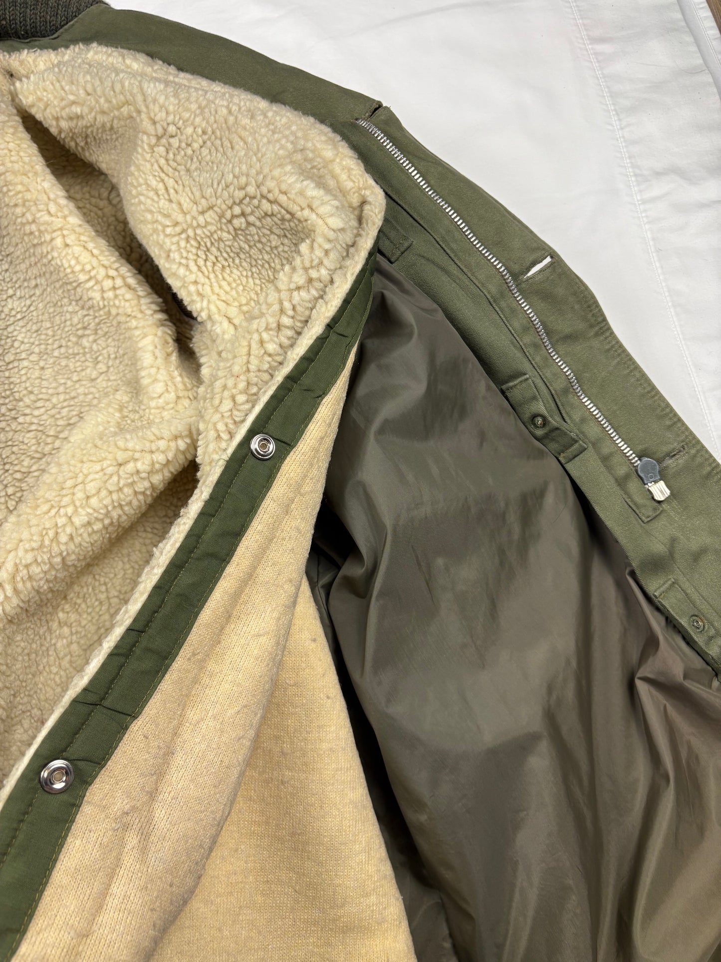 True Vintage 70s Sherling Lined Military Green Overcoat (M)