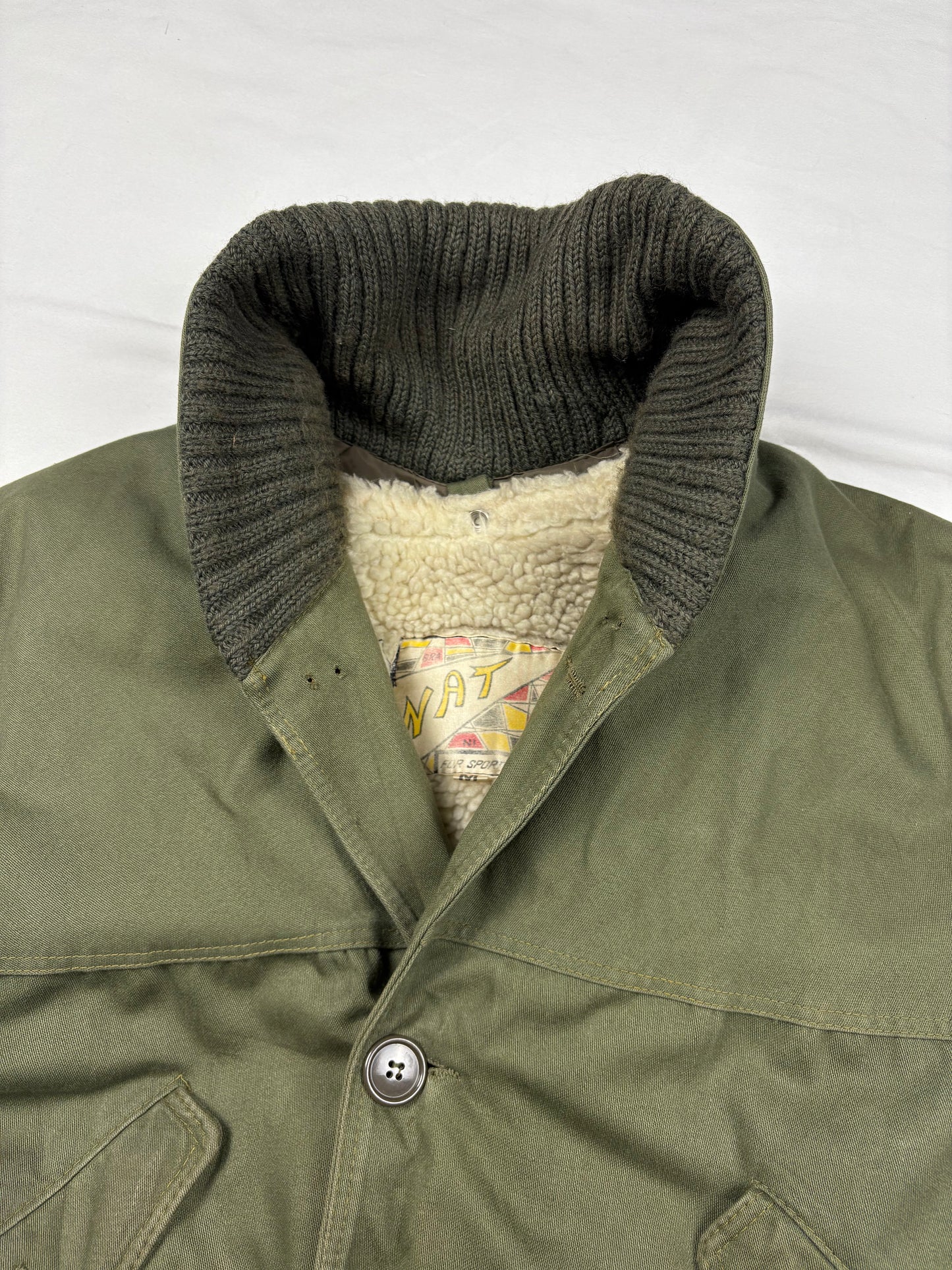 True Vintage 70s Sherling Lined Military Green Overcoat (M)